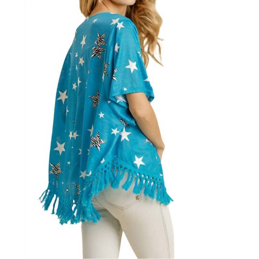 NEW UMGEE star print tassel top in blue - Picture 3 of 6
